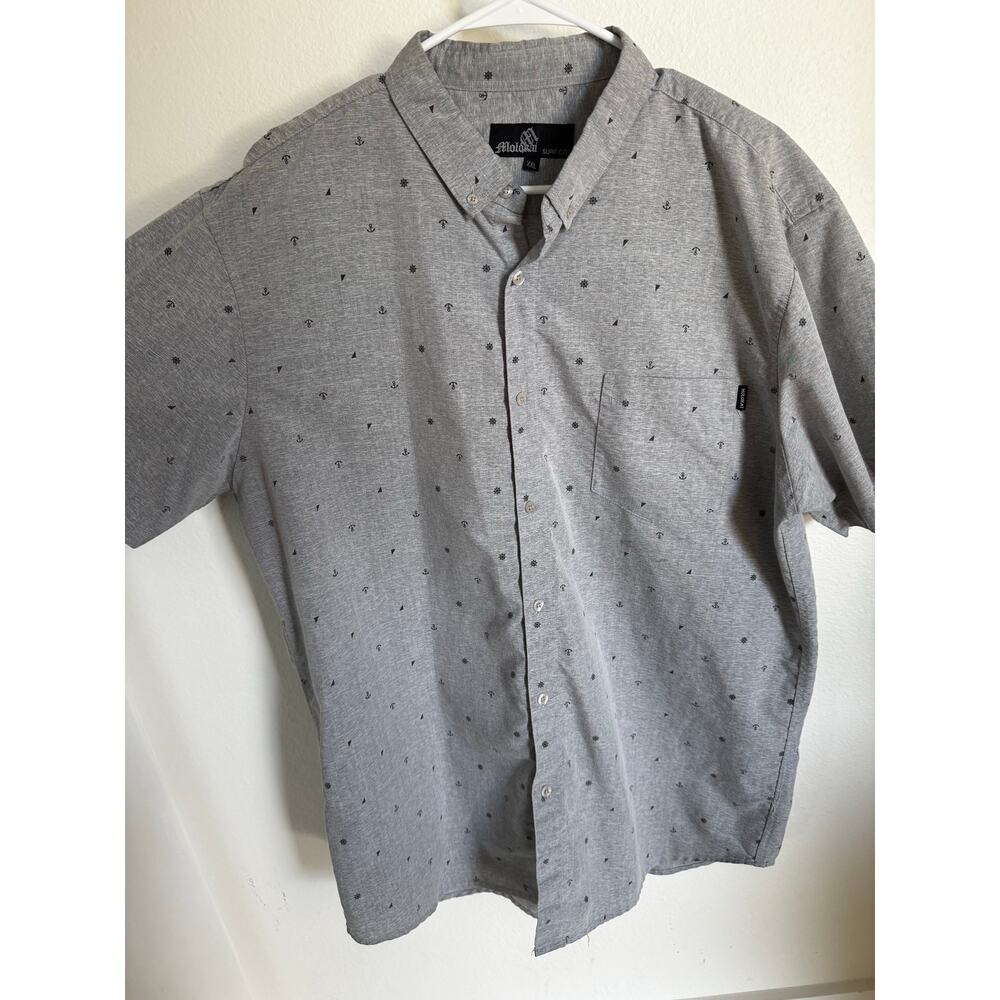Molokai Surf Co. Men's Button-Up Short-Sleeve Shirt Gray Nautical Size XXL 2XL‎